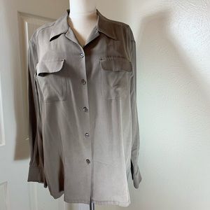 Tommy Bahama Womens Taupe Silk Blouse